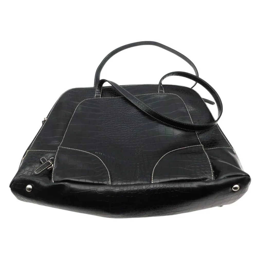Faux Crocodile Black Tote Bag Satchel Laptop Tablet